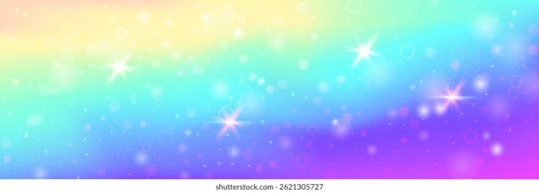 Fairy Gradient. Pink Magic Background And Beautiful Rainbow Pattern. Purple Kawaii Hologram. Fantasy Cartoon Dream With Shiny Holographic Star Design. Blue Fairy Gradient.