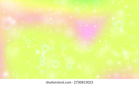Gradiente de hadas. Fondo De Unicornio Rosa Y Hermoso Patrón De Arco Iris. Holograma mágico púrpura y amarillo. Sueño de dibujos animados de fantasía con diseño de estrella holográfica brillante. Gradiente de hadas verdes.