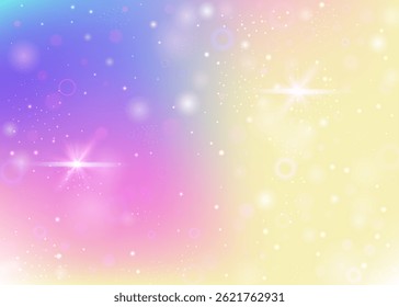 Gradiente de hadas. Fondo Kawaii púrpura. Invitación del arco iris. Efecto borroso irisado. Holograma de Sparkles rosado. Patrón colorido lila. Textura mágica. Gradiente de hadas de caramelo.