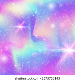 Fairy Gradient. Purple Rainbow Invitation. Kawaii Pattern. Fairytale Colorful Invite. Pink Galaxy Hologram. Blue Universe Background. Princess Glitter. Dream Fairy Gradient.