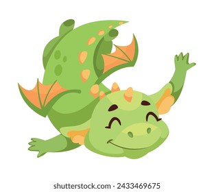 Fairy Green Baby Dragon as Horned Legendary Creature Vector Illustration