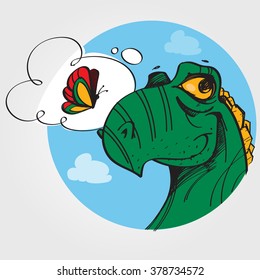 Fairy green dragon color illustration.