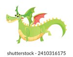 Fairy Green Dragon as Winged and Horned Legendary Creature Vector Illustration