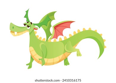 Fairy Green Dragon as Winged and Horned Legendary Creature Vector Illustration