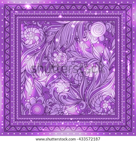 Fairy hand drawn doodle style pink mistery floral ornament. Digital illustration for bandana fabric textile print design