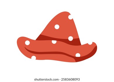 Fairy hat, funny pointed headwear with polka dot print. Head accessory for magician costume. Cute magic pointy headdress with pattern. Flat graphic vector illustration isolated on white background