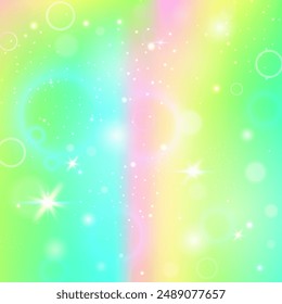 Fairy Hologram. Green Unicorn Invitation. Magic Background. Fairytale Fantasy Invite. Yellow Sparkles Pattern. Pink Universe Gradient. Girl Backdrop. Candy Fairy Hologram.