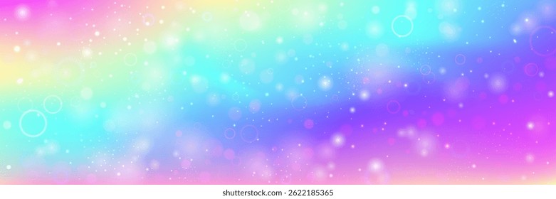 Fairy Hologram. Pink Kawaii Pattern And Beautiful Princess Gradient. Purple Unicorn Background. Glitter And Sparkle In A Cute Fantasy Universe Space. Blue Fairy Hologram.