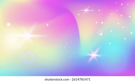 Fairy Hologram. Pink Magic Pattern And Beautiful Princess Background. Purple Unicorn Gradient. Bright Neon Backdrop Of Galaxy, Sky, And Universe Light. Blue Fairy Hologram.