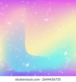 Holograma de hadas. Patrón mágico rosa. Gradiente de arco iris. Galaxia Holográfica Invitar. Fondo borroso púrpura. Invitación al pastel lila. Textura Kawaii. Holograma de hadas del partido.