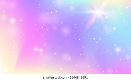 Holograma de Fadas. Fundo Arco-Íris Rosa E Magia Bonita Gradiente. Padrão Kawaii Roxo. Textura Da Estrela Sobre O Céu Claro E O Design Do Universo Cósmico. Holograma Fada Azul.