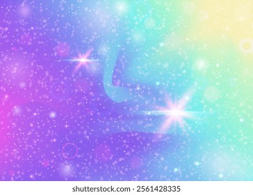 Fairy Hologram. Purple Unicorn Pattern. Kawaii Background. Holographic Cosmic Mesh. Pink Girlish Invitation. Blue Blurred Gradient. Magic Texture. Stars Fairy Hologram.