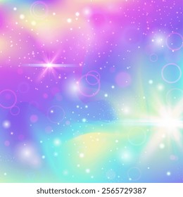 Fairy Hologram. Purple Unicorn Pattern. Magic Invitation. Fairytale Pastel Mesh. Pink Galaxy Gradient. Lilac Colorful Background. Girl Glitter. Stars Fairy Hologram.