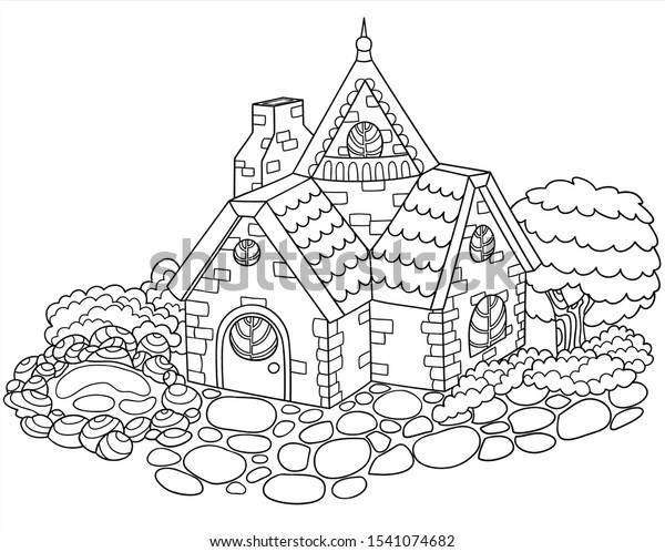 Fairy House Coloring Page Vector Illustration Stock Vector (Royalty ...