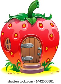 Fairy house in form of ripe red strawberry