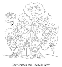 fairy house. gnome's house coloring page in cartoon style