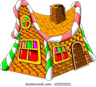 fairy house made of candies; chocolates and cakes, vector
