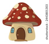 fairy house mushroom fly mushroom red with beige with door and windows vector flat style vector 