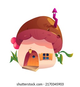 Fairy House mushroom isolated on a white background. Cute vector cartoon illustration.