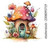 Fairy House Watercolor Fantasy Clipart