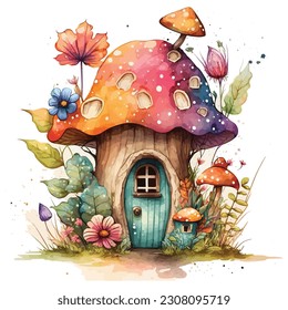 Fairy House Watercolor Fantasy Clipart