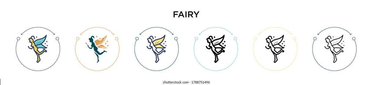 Fairy icon in filled, thin line, outline and stroke style. Vector illustration of two colored and black fairy vector icons designs can be used for mobile, ui, web