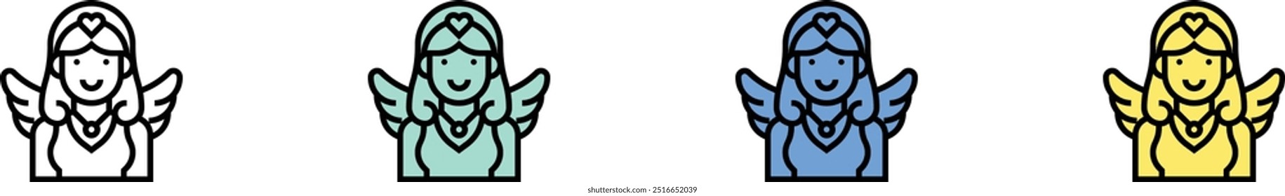 fairy icon. Outline, Green, Blue and Yellow Style Design Isolated On White Background