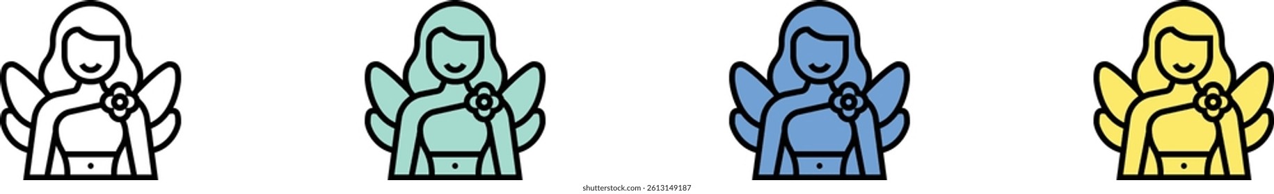 fairy icon. Outline, Green, Blue and Yellow Style Design Isolated On White Background