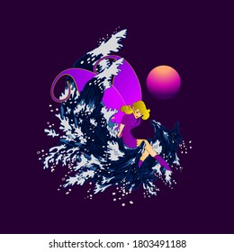 Fairy illustration design for sukajan is mean japan traditional cloth or t-shirt with digital hand drawn Embroidery Men T-shirts Summer Casual Short Sleeve Hip Hop T Shirt Streetwear