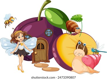Fairy with insects around a fruit house