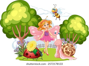 Fairy with insects in a magical garden