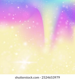 Fairy Invitation. Pink Unicorn Pattern. Rainbow Gradient. Iridescent Magical Effect. Purple Girlish Background. Lilac Galaxy Hologram. Kawaii Texture. Neon Fairy Invitation.