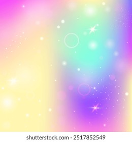 Convite de Fadas. Holograma de Garota Roxa. Princesa Gradiente. Iridescente Convidar Garota. Fundo do Universo Cor-de-Rosa. Padrão Cósmico Azul. Kawaii Glitter. Convite de Fada do Sonho.