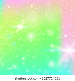 Fairy Invitation. Yellow Magic Gradient. Princess Hologram. Fairytale Magical Invite. Green Mystical Pattern. Blue Sparkles Background. Rainbow Texture. Cute Fairy Invitation.