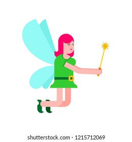 Fairy isolated. Little magical woman. Tiny creature with wings. Flying Mythical fabulous character and magic wand
