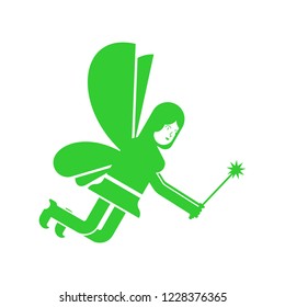 Fairy isolated. Little magical woman. Tiny creature with wings. Flying Mythical fabulous character and magic wand
