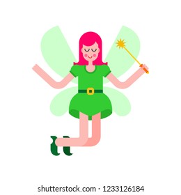 Fairy isolated. Little magical woman. Tiny creature with wings. Flying Mythical fabulous character and magic wand

