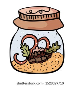 Fairy jar with Sand and Snow  in Hand drawn style. Christmas Cozy Home
