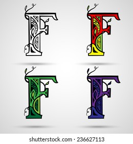 Fairy, kids alphabet, alphabet with floral motifs, F