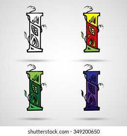 Fairy, kids alphabet, alphabet with floral motifs, I