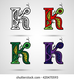 Fairy, kids alphabet, alphabet with floral motifs, K