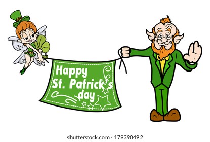 Fairy Leprechaun Person Holding Patrick's Day Banner