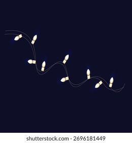Fairy Light Garland Vector on Dark Background — Christmas and Holiday Decoration. Vector illustration of glowing fairy lights in warm yellow tones on a dark background. Perfect for Christmas, New Year