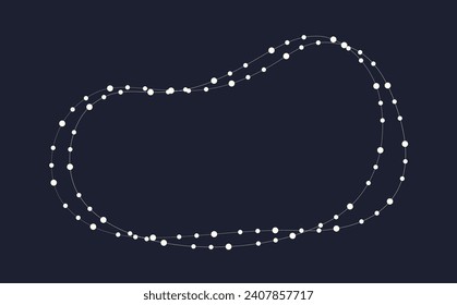 Fairy lights blob border frame. White string garland with text space isolated on dark background. Christmas tree, New Year party decorations template with transparency.