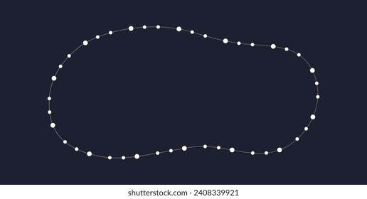 Fairy lights blob border frame. White string garland with text space isolated on dark background. Christmas tree, New Year party decorations template with transparency.