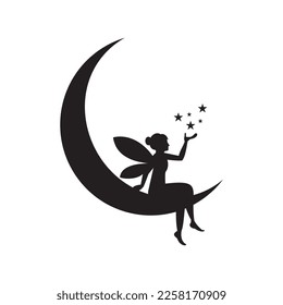 fairy logo sitting on the moon vector symbol