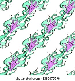 Fairy magic pattern with a magical hand on a white background. Cartoon style.