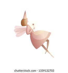 Fairy with magic wand on white background.