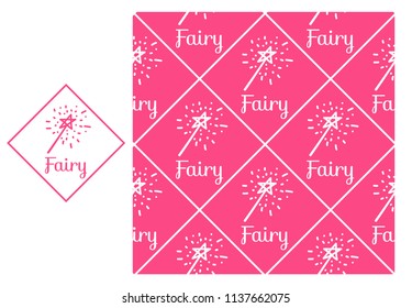 Fairy magic wand. Seamless repeating pattern isolated on pink background. Vector illustration. Modern Design for Girls
