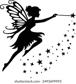 Fairy With Magic Wand Silhouette